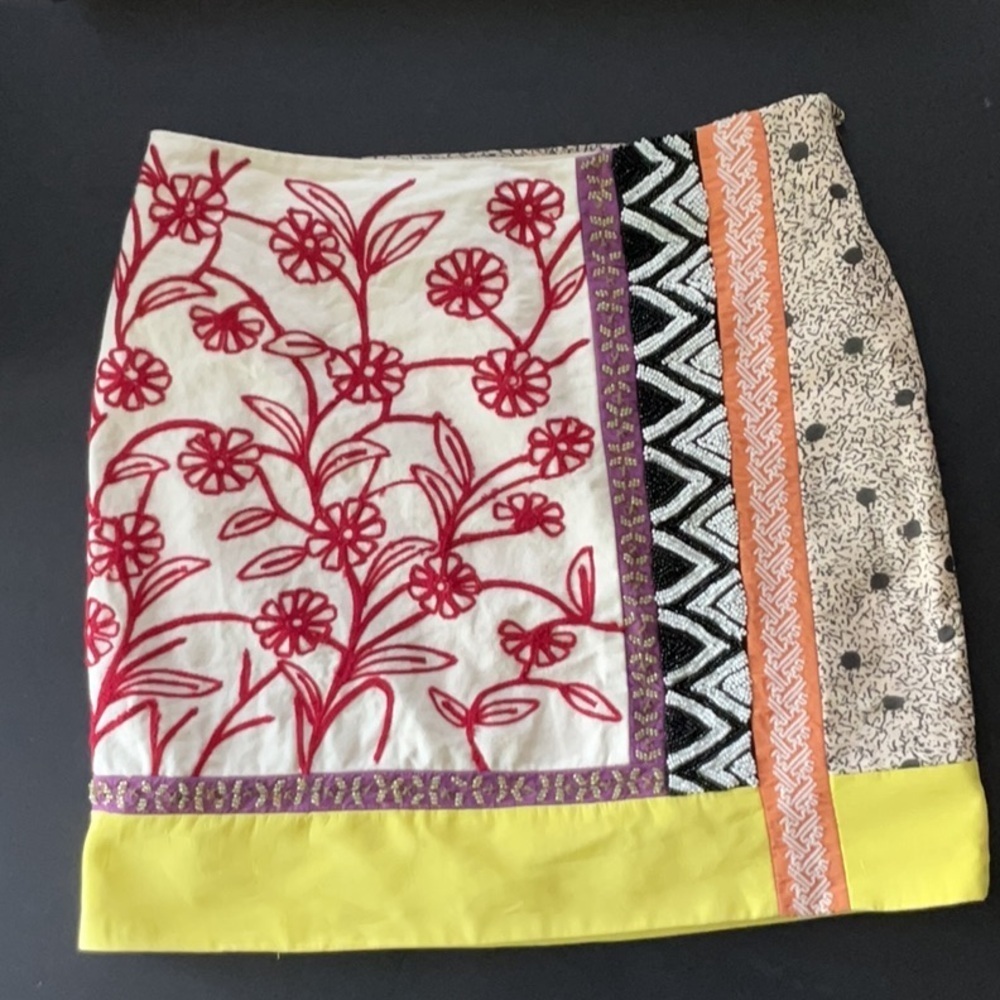 Anthro Leifnotes Brimming Borders Beaded Boho skirt size 8